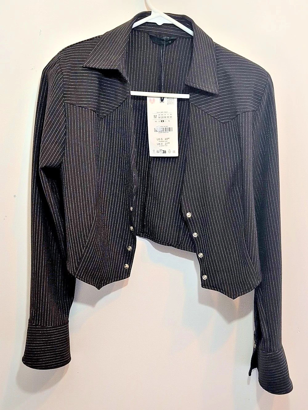 Zara Striped Cropped Jacket in Black & White Size Medium NWT